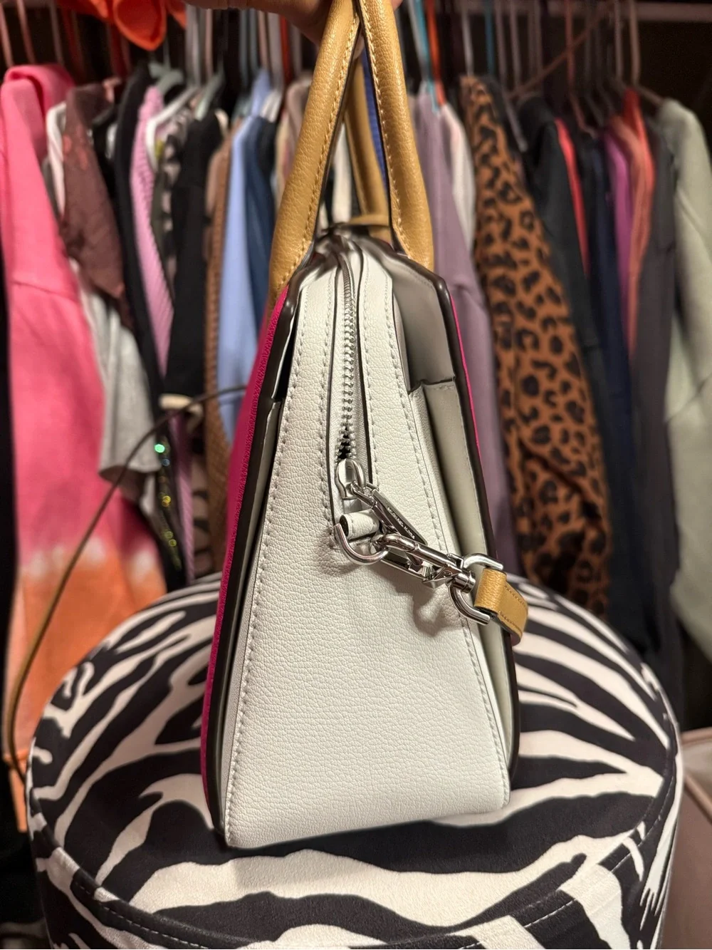 MICHAEL KORS Hot Pink Satchel with Tan Handles